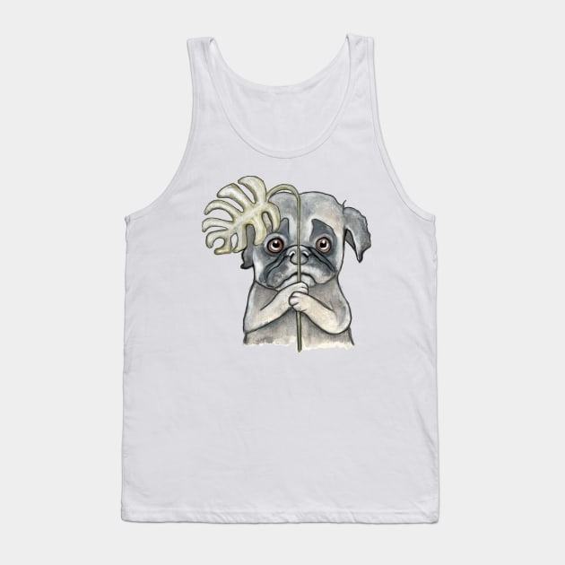 Dog with monstera leaf Tank Top by msmart